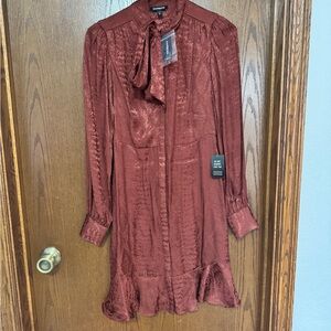 Express Rust Tie-Neck Dress NWT